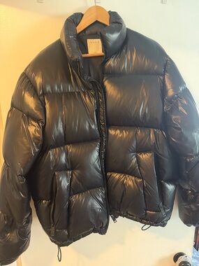 Sandro Black High-Shine Quilted Puffer Jacket